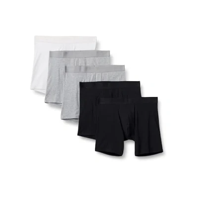 Imagen de Amazon Essentials Calzoncillos Bóxer de Punto Algodón 17,7cm Hombre, Pack 5, Blanco/Gris Mezcla/Negro, M