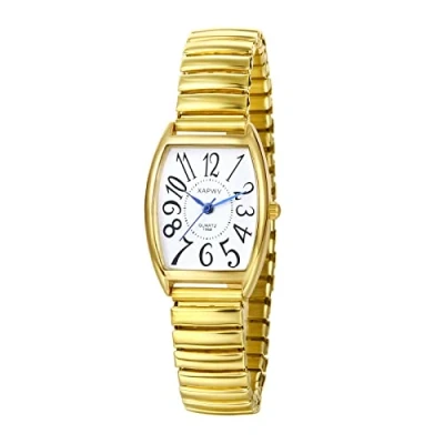 Imagen de JewelryWe Reloj para Mujer, de Cuarzo Mujer Simple y Claro Gran Escala Digital Barril Vino Esfera Cuadrada Fuerte Correa Elástica