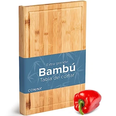 Imagen de Coninx Tabla de Cortar Trinchar bambú 45 cm x 30 2.5 Grande y Robusto Cocina Madera con surco