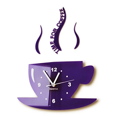 Imagen de FLEXISTYLE Tasse Time for Coffee Reloj de Pared para Cocina, diseño Moderno, Color Morado