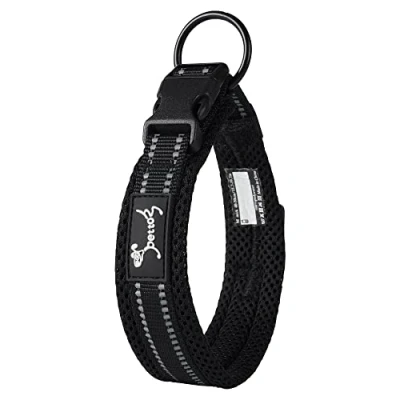 Imagen de PETTOM Collar para Perros Gatos Pequeños Grandes Medianos Reflectante Suave Acolchado Impermeable Ajustable Transpirable con Etiqueta de Nombre Caminar Correr Trekking Entrenamiento Negro, M