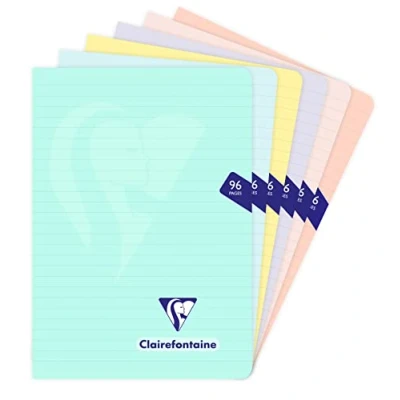 Imagen de Clairefontaine 308686C Cuaderno con grapa Mimesys Pastel, A5, 14,8 x 21 cm, 96 páginas rayadas, papel blanco 90 g, manta de poliuretano opaco, color aleatorio