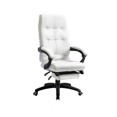 Imagen de Vinsetto Silla de Oficina Giratoria Escritorio Reclinable Estudio Tapizada PU con Altura Ajustable Reposabrazos Reposapiés 65x65x118 125 cm Blanco