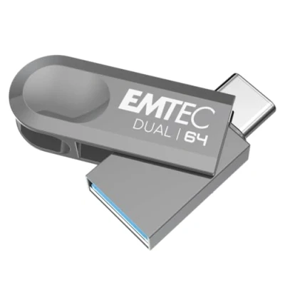 Imagen de EMTEC Memoria USB 3.2 A Type C Dual D280 ECMMD64GD283 Flash Drive, compatibilidad Universal Lectura de 80 MB/s, Escritura 20 Eco Design, 64 GB/GB