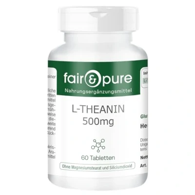 Imagen de Fair &amp; Pure® L Teanina 500mg Vegana Aminoácido procedente del té verde Alta pureza 60 Comprimidos
