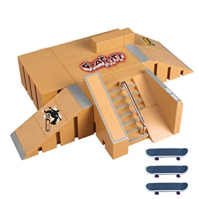 Imagen de Stecto Juego de parque skateboard, mini dedo, diapasones Ultimate Parks con 3 tablas dedos, piezas rampa para tecnológico, monopatín dedos