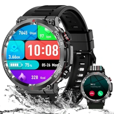 Imagen de IOWODO Reloj Inteligente Hombre, Smartwatch 1.39&quot; TFT Llamada Bluetooth, 100+Modos Deportivos Smart Watch Pulsómetro/SpO2/Monitor de Sueño/Podómetro, IP68 Pulsera Actividad para Android iOS (Negro)