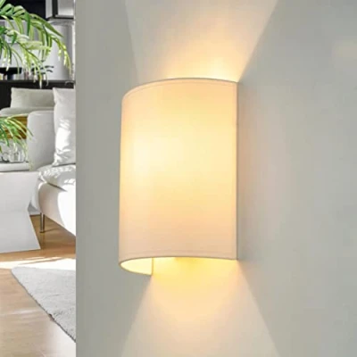 Imagen de aplique de interior, tela, blanco, luminaria arriba abajo, bajo deslumbramiento, pequeño E27, aplique, D:9,5 cm, acogedor, escalera, pantalla, ALICE