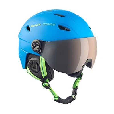 Imagen de BLACK CREVICE Casco de esquí Silvretta I con Visera en Estilo piloto Unisex policarbonato Transpirable Talla Ajustable (XS, Azul/Verde)