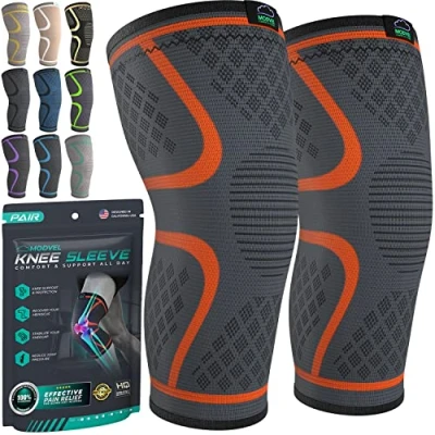 Imagen de MODVEL Paquete de 2 rodilleras compresión para hombres y mujeres, correr, ortopédicas el alivio rotura menisco, artritis malestar articular (L)