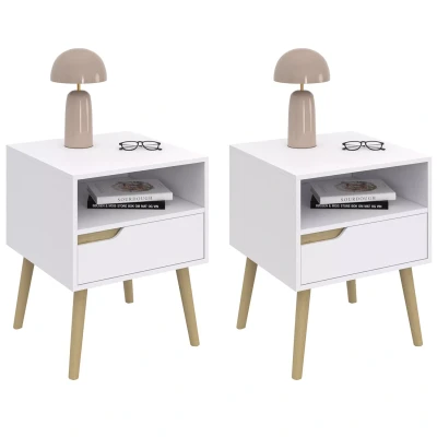 Imagen de IDMarket Helsinki Juego de 2 mesitas noche (1 cajón escandinavo), color blanco
