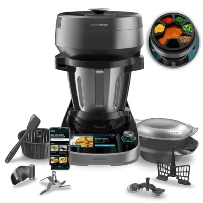 Imagen de Robot de cocina Cecotec Mambo CooKing Victory, 1700W, 4.5 l, 45 Funciones, 1000 recetas, Pantalla táctil TFT 7, Autolimpieza, Wi Fi, Inox
