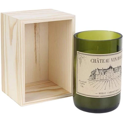 Imagen de Home Deco Factory BO5392 Vela aromática para botella de vino, color rojo o dominio rosado meridional, aroma sándalo, tarro cristal, caja madera, verde y beige, 13,6 x 8,1 9,1 cm