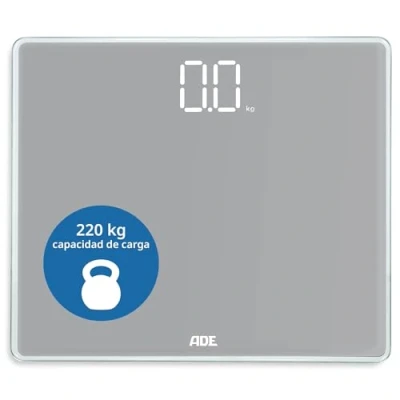 Imagen de ADE Báscula de baño digital con gran capacidad carga hasta 220 kg balanza peso corporal precisa dígitos luminosos XXL pantalla superficie pesaje extragrande gris