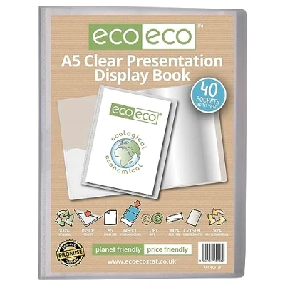 Imagen de eco Eco128 Carpeta de presentación transparente con 40 bolsillos, tamaño A5, 50% reciclado, fundas plástico