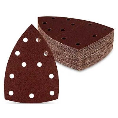 Imagen de Triángulos de lijado Prio, 100 unidades, 11 agujeros, 105 x 152 mm, grano 80, para lijadora múltiple, discos lija triangulares, papel