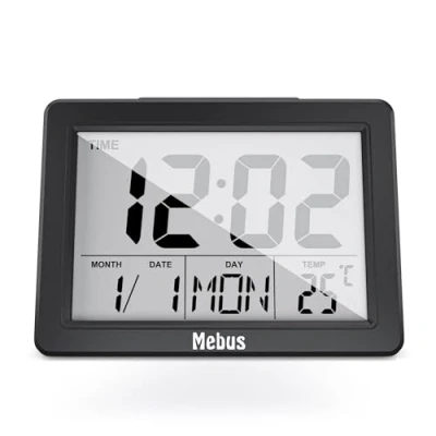 Imagen de Mebus Digitalwecker mit großem Display und Temperaturanzeige, gut lesbar, Snooze, Beleuchtung per Knopfdruck/Klatschen/Schnipsen, Thermometer, Datum, Farbe: Schwarz, Modell: 25739