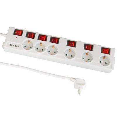 Imagen de FeinTech MD000652 Regleta de 6 enchufes con Interruptor Individual USB protección contra sobretensiones Blanco