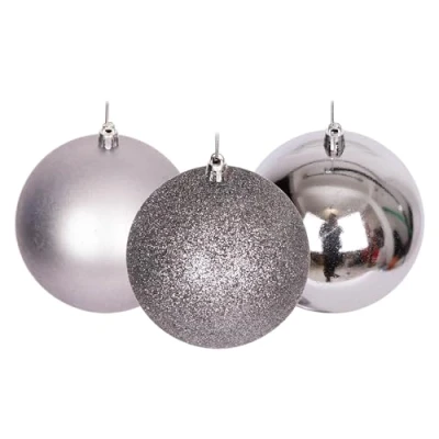 Imagen de 3 bolas de Navidad irrompibles color gris medio, decoración árbol Navidad, adornos decoraciones colgantes vacaciones, brillante, mate, purpurina