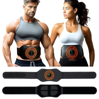 Imagen de LEMENG Electroestimulador Muscular, EMS Abdominales Cinturón, Estimulador Muscular Abdominales, Masajeador Eléctrico Cinturón con USB Recargable, Ejercitador del Abdomen/Brazo/Piernas/Cintura