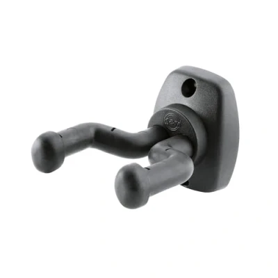 Imagen de K&amp;M 16250 Soporte de pared estándar para guitarra, negro horquilla rígida doble fijación en plástico y acero