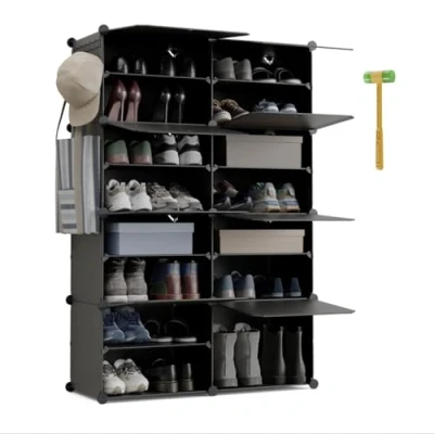 Imagen de Newlux Zapatero 8 Compartimentos Cube C8 para 32 Pares (83x32x125cm). Organizador Zapatos 30x40x30cm Cada Cubo. Entrada Recibidor Modular 40kg Capacidad. Estantería Plástico Negra