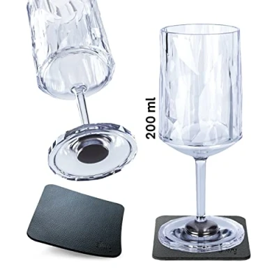 Imagen de Silwy® Vasos magnéticos de plástico alta tecnología con nano almohadillas gel metal, antideslizantes, accesorios para camping, barcos y yates (vino, 0,2 l, juego 2)