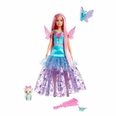 Imagen de Barbie Un Toque de Magia Rocki Muñeca Pelo Bicolor con Look fantasía, Mascota, Peine y Accesorios, Juguete +3 años (Mattel HLC35)
