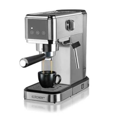 Imagen de Cloer 5829 Máquina de café espresso, Cafeterea espresso con espumador leche, 20 bares, 1350W, Diseño delgado, 1 2 tazas espressos, cappuccinos, latte macchiato, Apagado seguridad