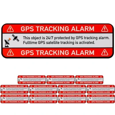 Imagen de Juego de adhesivos &quot;¡ALARMA SEGUIMIENTO GPS!&quot;, 12 pzs, 67 x 21 mm, lámina autoadhesiva, adhesivo advertencia para interiores y exteriores, aviso protección antirrobo