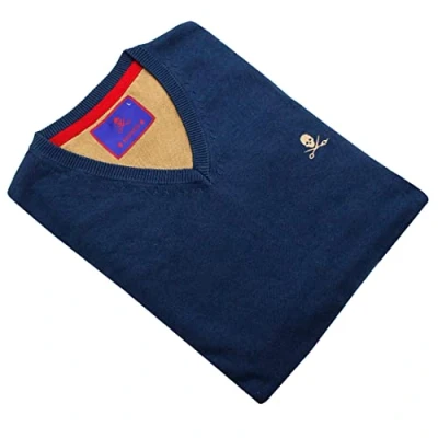 Imagen de Jersey de Hombre Cuello Pico Algodon Manga Larga Marca Modelo Basico para Vestir Punto Fino (AZULON, XL)