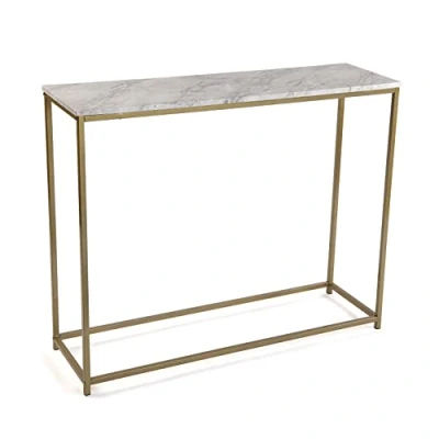 Imagen de Versa Montpellier Mueble Recibidor Estrecho para Entrada o Pasillo, Mesa Consola, Medidas (Al x L An) 81 30 100 cm, Madera y Metal, Color Mármol Dorado