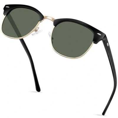 Imagen de KANASTAL Gafas de Sol Negras Verde Oscuras Polarizadas Hombre y Mujer Militar Medio Marco Cuadradas Retro Vintage Protección UV400 Oscuro Lentes