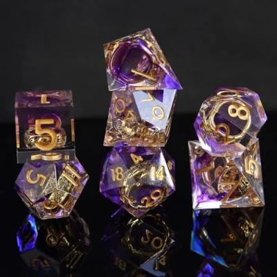 Imagen de DND Dados de rol Señor los Anillos Juego Dado Poliédrico y Borde Afilado Resina D&amp;D 7 Piezas para Mazmorras Dragones Pathfinder RPG MTG D4 D6 D8 D10 D12 D20 D%