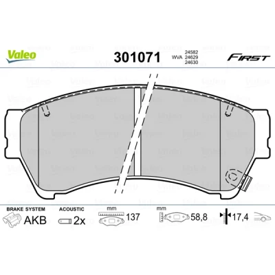 Imagen de VALEO 301071 Juego de pastillas freno FIRST Eje delantero con contacto avisador desgaste sin chapa antichirridos MAZDA: 6 Berlina, Familiar