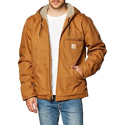 Imagen de Carhartt Men&#039;s Big &amp; Tall Relaxed Fit Washed Duck Sherpa Lined Jacket, Brown, Medium