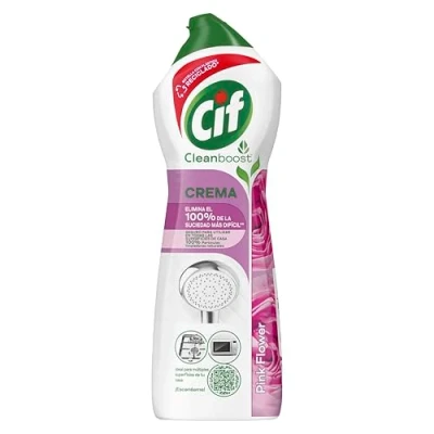 Imagen de CIF Crema Limpiadora Rosa Potente Limpiador de Superficies Multiusos Baño y Cocina Con Fórmula Partículas Limpieza 100% Naturales Elimina el la Suciedad más Dificil. 650 ml.
