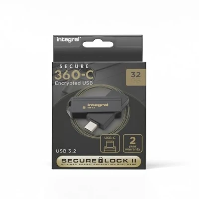 Imagen de Integral Secure 360 C Unidad Flash USB Encriptada 32GB Conector Cifrado AES de 256 bits Compatible con Mac, MacBook, PC, portátil