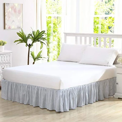 Imagen de Laura Ashley Home Falda de Cama con Volantes algodón, decoración Ligera para el hogar Estilo clásico (Azul, matrimonial)