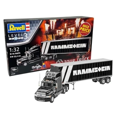 Imagen de Revell Juego de regalo 07658 &quot;Rammstein Tour Truck escala 1:32 Kit modelo plástico sin construir con pegamento profesional Contacta, pincel y pinturas color aguamarina seleccionadas