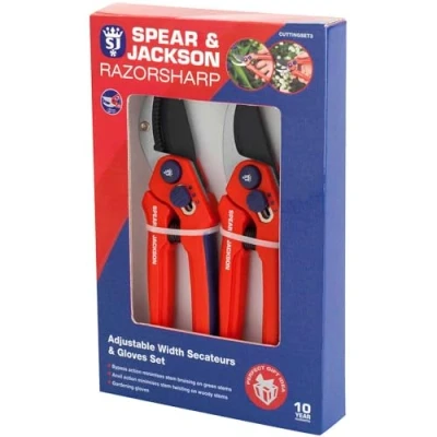 Imagen de Spear &amp; Jackson CUTTINGSET3 Juego de podadoras ajustables Razorsharp y guantes