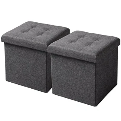 Imagen de WOLTU Juego de 2 Taburetes con Almacenamiento Plegable, Asiento Lino Acolchado, Tapa Extraíble 37.5x37.5x38CM (LxWxH) Gris Oscuro SH06dgr