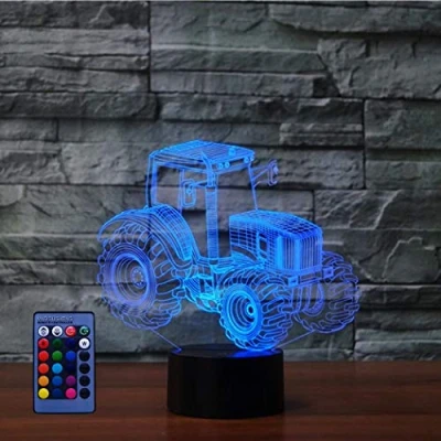 Imagen de HPBN8 Ltd 3D Tractor ilusión lámpara luz nocturna 7/16 colores cambiantes Control Remoto USB de suministro energía juguetes decoración Regalo Cumpleaños Navidad