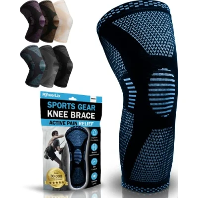 Imagen de POWERLIX rodillera para mujeres y hombres, de compresión artritis, dolor articular, lesión ligamentos, desgarro menisco, tendinitis, correr, sentadillas, deportes,Azul Claro, M