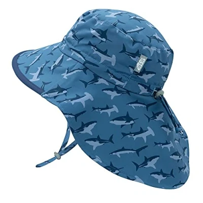 Imagen de Jan &amp; Jul Sombrero de Sol Solapa en el Cuello, 50+ UPF, para niños bebés (Talla: 0 6 Meses, Tiburón: Ribete Azul Marino)