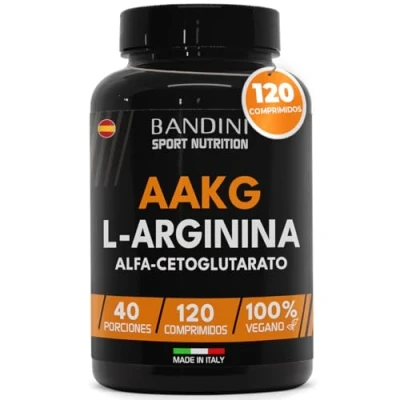 Imagen de Bandini® AAKG Arginina 120 comprimidos veganas 3000 mg de L Alfa Cetoglutarato por Dosis Diaria proporción 2:1 Pre entrenamiento para atletas potentes 1000 tableta