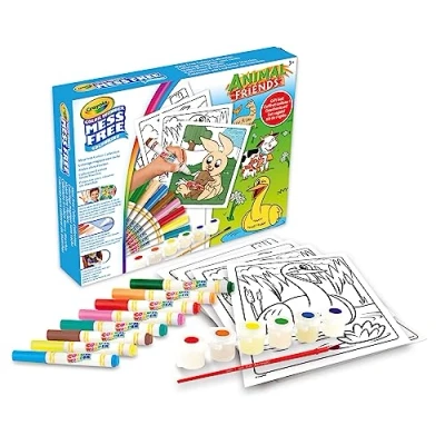 Imagen de CRAYOLA, Color Wonder, Kit Regalo Sin Manchas con el tema Amigos de la granja: 30 páginas para colorear, 8 rotuladores, 6 témperas, 1 pincel, edad 3, 4 y 5 años