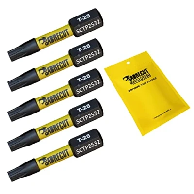 Imagen de 5 x SabreCut SCTP2532_5 32 mm T25 TX25 Torx a prueba de manipulaciones Juego puntas destornillador impacto magnético seguridad Compatible con Dewalt Milwaukee Bosch Makita y más