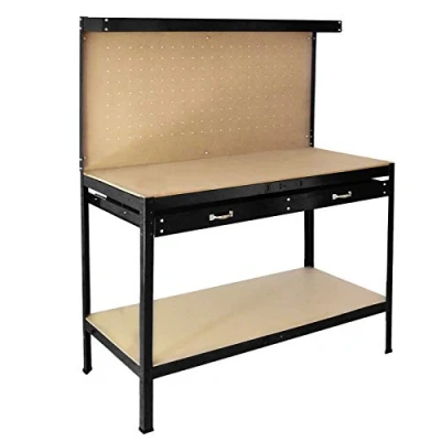 Imagen de Banco de Trabajo Negro Metal 155x120x60cm+Tablero Clavijas+Cajón Capacidad Peso 200kg Mesa Metálica Metálico Almacenamiento Herramientas Taller Garaje Bricolaje Mazo+40 Ganchos GRATIS