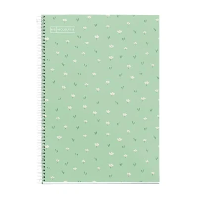 Imagen de Miquelrius Cuaderno Escolar 4x4 mm, Tamaño Folio (215 x 309 mm), 80 Hojas de 90 g/m², Cuadrícula mm con margen, Encuadernado Espiral, Cubierta rígida, Diseño flores verdes
